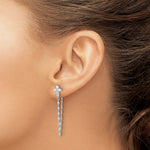 Sterling Silver RH-pltd CZ Cross w/Chain Front & Back Post Dangle Earrings - Product Photo
