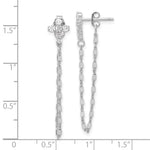 Sterling Silver RH-pltd CZ Cross w/Chain Front & Back Post Dangle Earrings - Product Photo