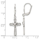 Sterling Silver Polished CZ Infinity Cross Leverback Dangle Earrings - Product Photo