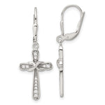 Sterling Silver Polished CZ Infinity Cross Leverback Dangle Earrings - Product Photo