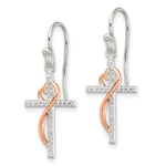 Sterling Silver & Rose-tone Polished CZ Heart Cross Dangle Earrings - Product Photo