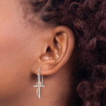 Sterling Silver & Rose-tone Polished CZ Heart Cross Dangle Earrings - Product Photo