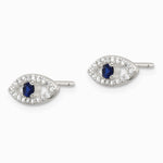 Sterling Silver E-Coating Polished Blue & White CZ Evil Eye Post Earrings - Product Photo