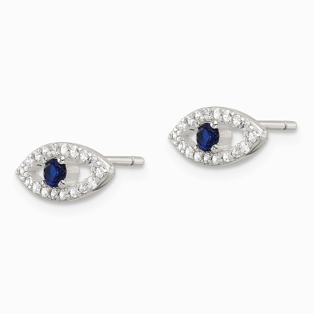 Sterling Silver E-Coating Polished Blue & White CZ Evil Eye Post Earrings - Product Photo