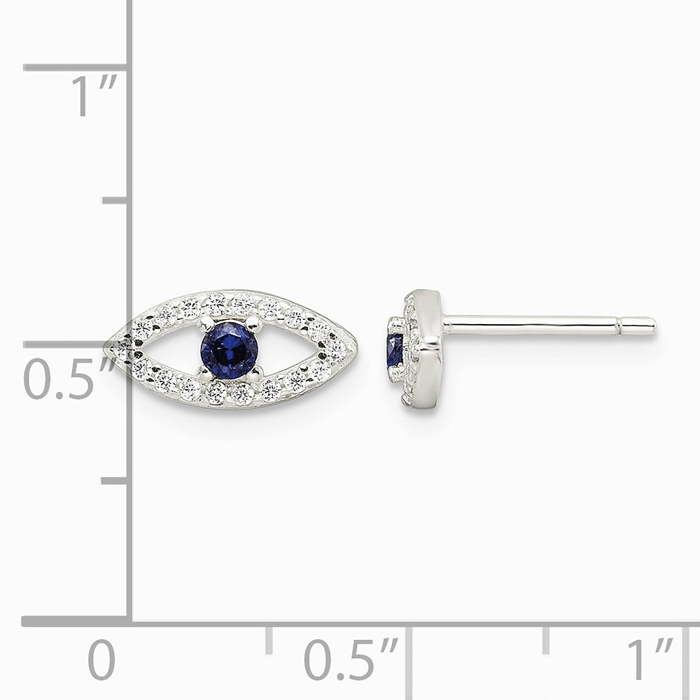 Sterling Silver E-Coating Polished Blue & White CZ Evil Eye Post Earrings - Product Photo