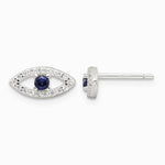 Sterling Silver E-Coating Polished Blue & White CZ Evil Eye Post Earrings - Product Photo