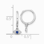 Sterling Silver RH-plated Blue & White CZ Evil Eye Dangle Hoop Earrings - Product Photo