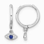 Sterling Silver RH-plated Blue & White CZ Evil Eye Dangle Hoop Earrings - Product Photo