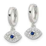 Sterling Silver E-Coating Blue & White CZ Evil Eye Dangle Hoop Earrings - Product Photo