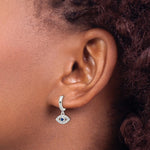 Sterling Silver E-Coating Blue & White CZ Evil Eye Dangle Hoop Earrings - Product Photo
