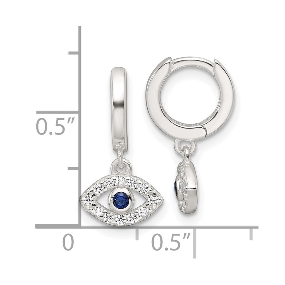 Sterling Silver E-Coating Blue & White CZ Evil Eye Dangle Hoop Earrings - Product Photo