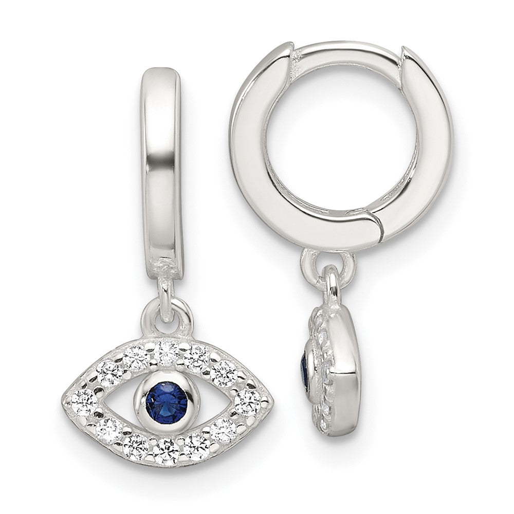 Sterling Silver E-Coating Blue & White CZ Evil Eye Dangle Hoop Earrings - Product Photo
