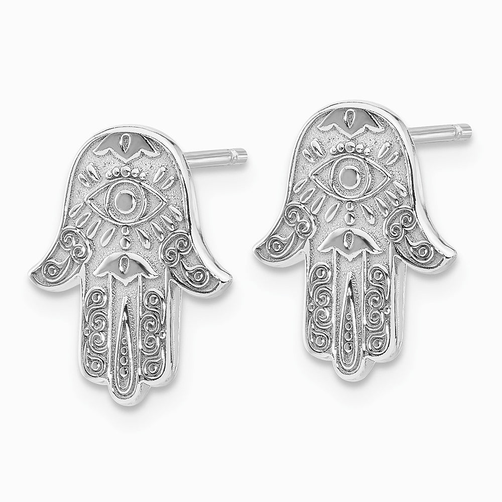 Sterling Silver Polished Designed Hamsa Post Earrings - Product Photo