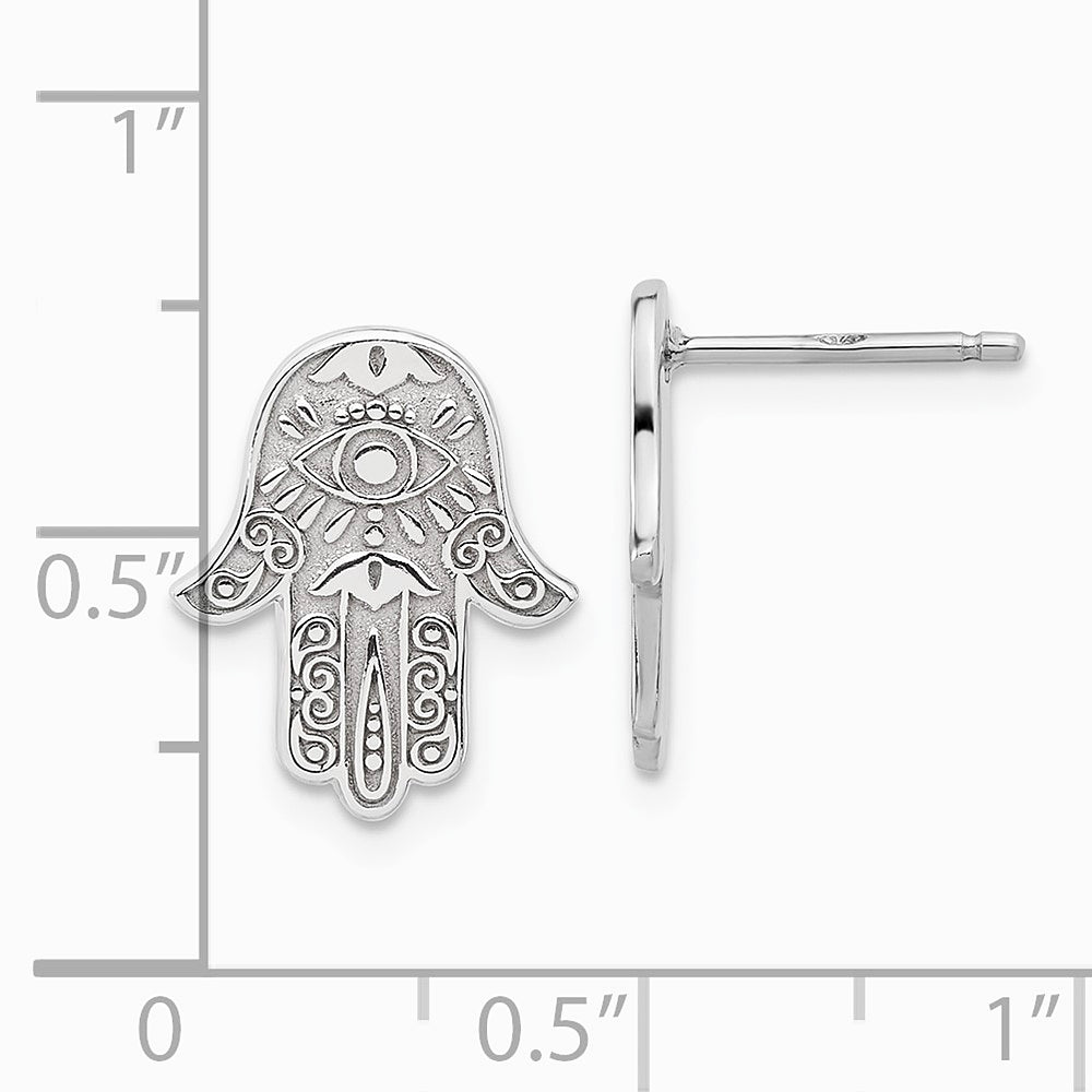 Sterling Silver Polished Designed Hamsa Post Earrings - Product Photo