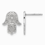 Sterling Silver Polished Designed Hamsa Post Earrings - Product Photo