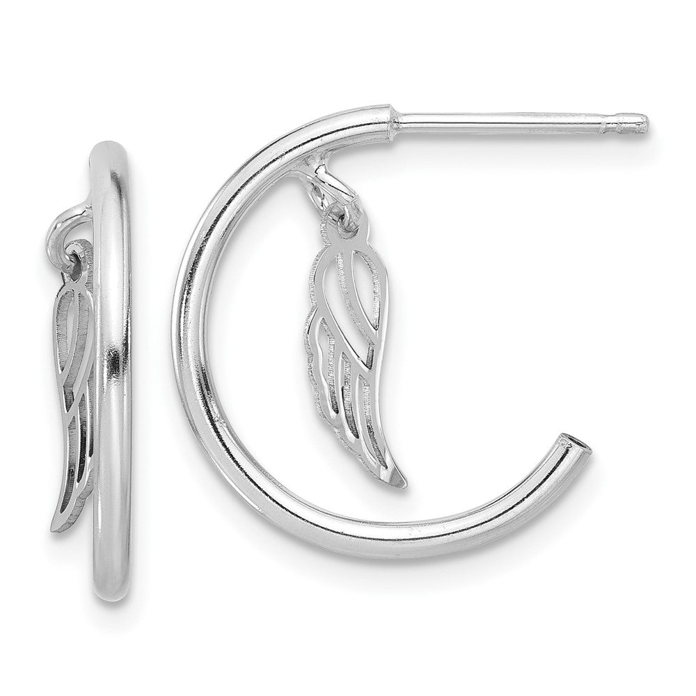 Sterling Silver RH-plated Polished Wings Dangle Post C-Hoop Earrings - Product Photo