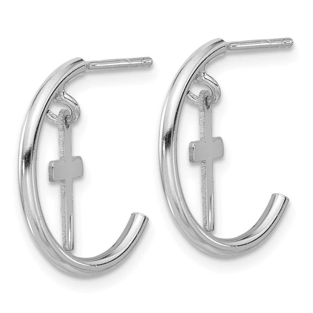 Sterling Silver Rhodium-plated Polished Cross Dangle Post C-Hoop Earrings - Product Photo