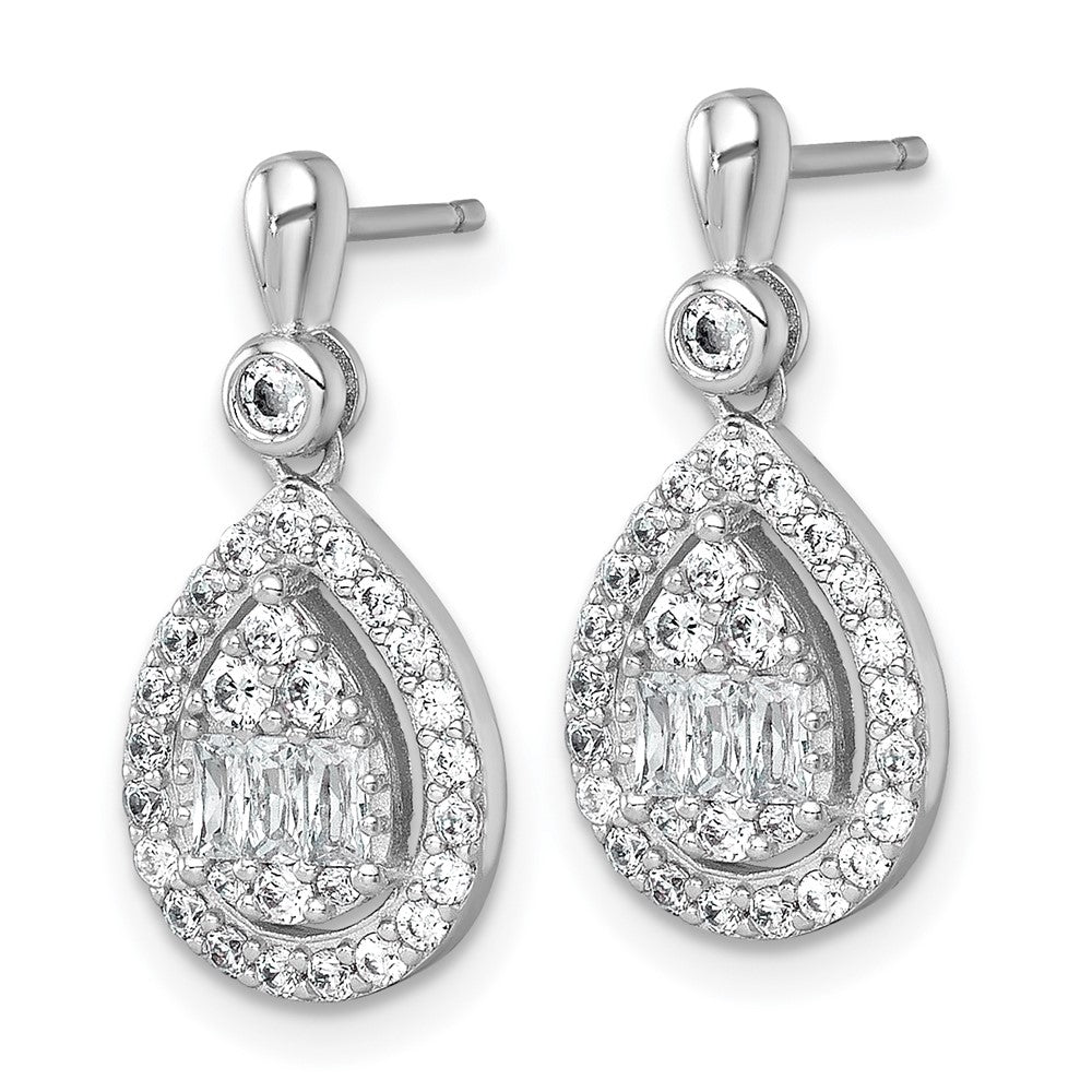 SS RH-plated Polished Fancy CZ Teardrop Post Dangle Earrings - Product Photo