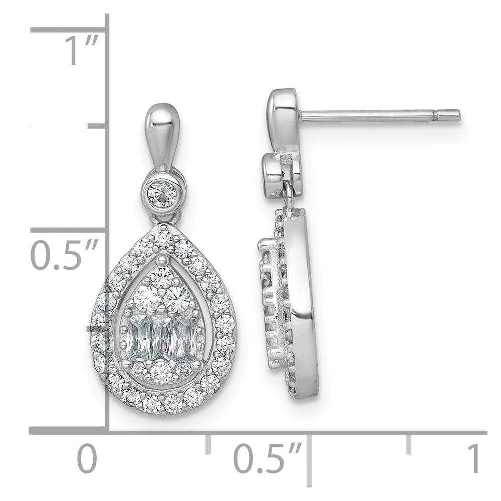 SS RH-plated Polished Fancy CZ Teardrop Post Dangle Earrings - Product Photo