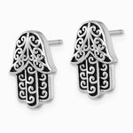 Sterling Silver RH-plated Polished/Oxidized Filigree Hamsa Post Earrings - Product Photo