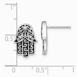 Sterling Silver RH-plated Polished/Oxidized Filigree Hamsa Post Earrings - Product Photo