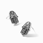 Sterling Silver RH-plated Polished/Oxidized Filigree Hamsa Post Earrings - Product Photo