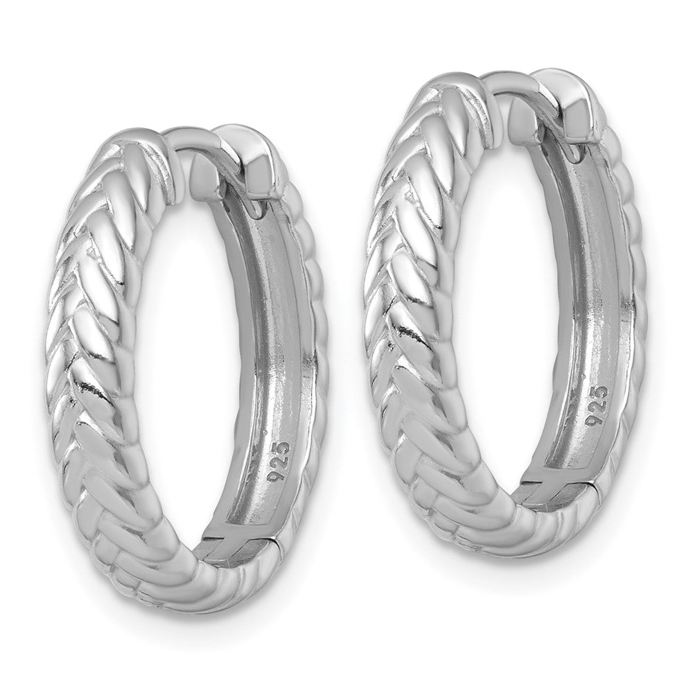 Sterling Silver RH-pltd Polished Braided Hinged Round Hoop Earrings - Product Photo