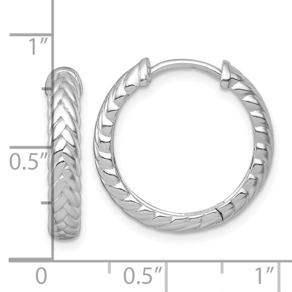 Sterling Silver RH-pltd Polished Braided Hinged Round Hoop Earrings - Product Photo