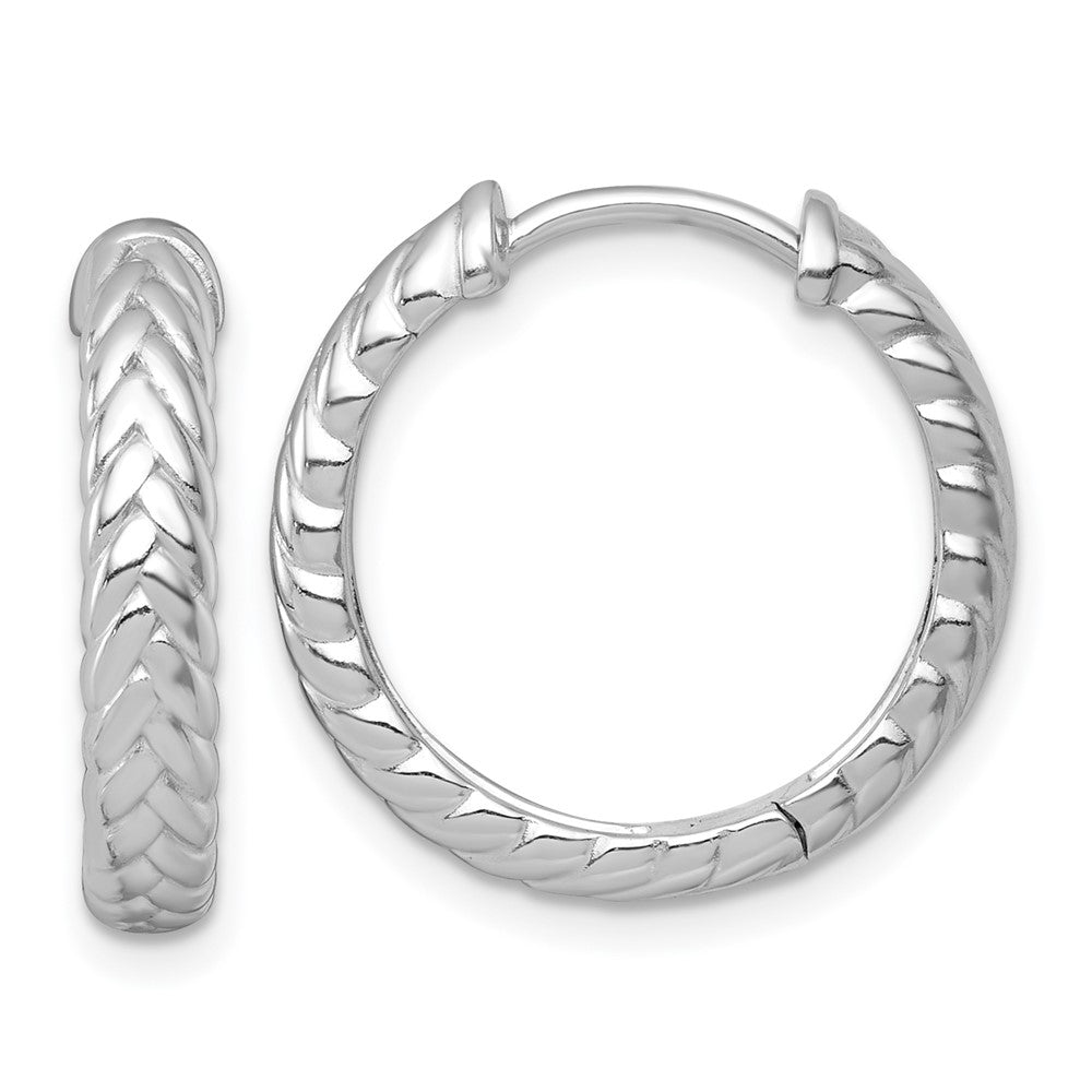 Sterling Silver RH-pltd Polished Braided Hinged Round Hoop Earrings - Product Photo