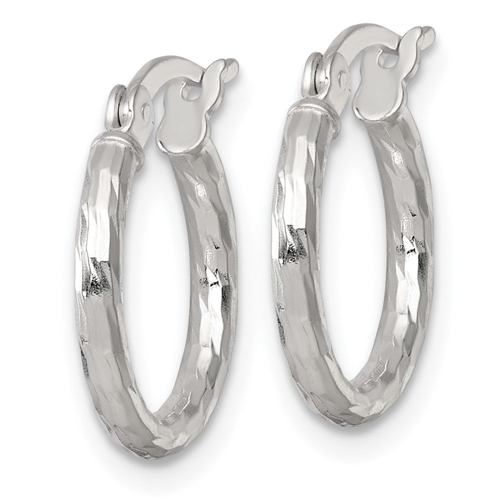 Sterling Silver Polished Diamond-cut 2.0mm Round Hoop Earrings - Product Photo