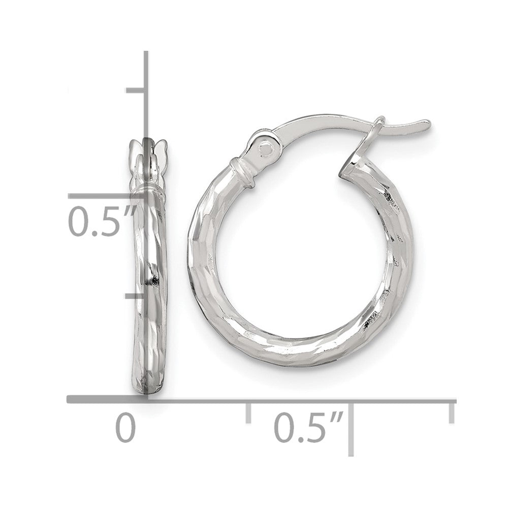 Sterling Silver Polished Diamond-cut 2.0mm Round Hoop Earrings - Product Photo