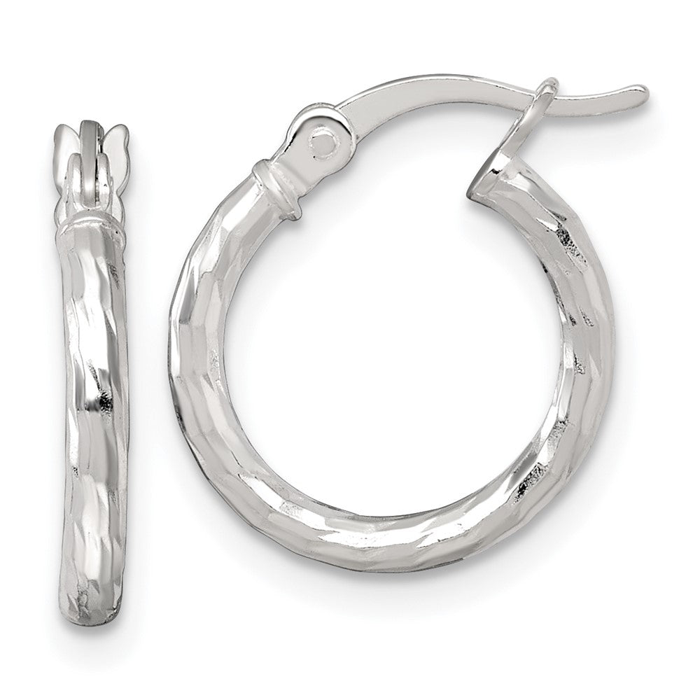 Sterling Silver Polished Diamond-cut 2.0mm Round Hoop Earrings - Product Photo
