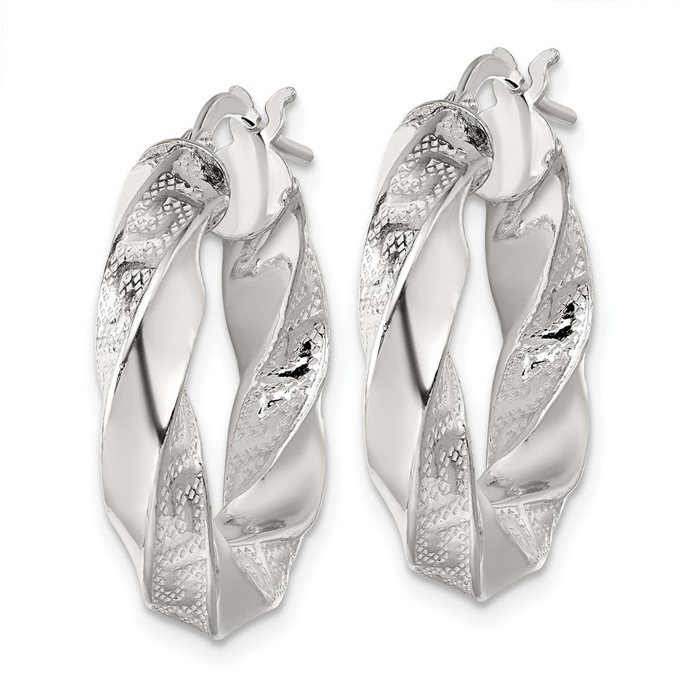 Sterling Silver Polished Greek Key 5mm Twisted Hoop Earrings - Product Photo