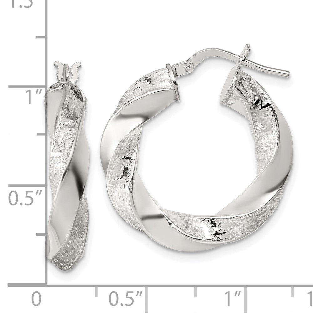 Sterling Silver Polished Greek Key 5mm Twisted Hoop Earrings - Product Photo