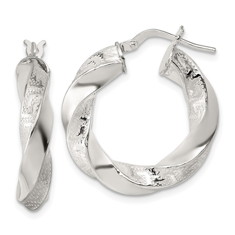 Sterling Silver Polished Greek Key 5mm Twisted Hoop Earrings