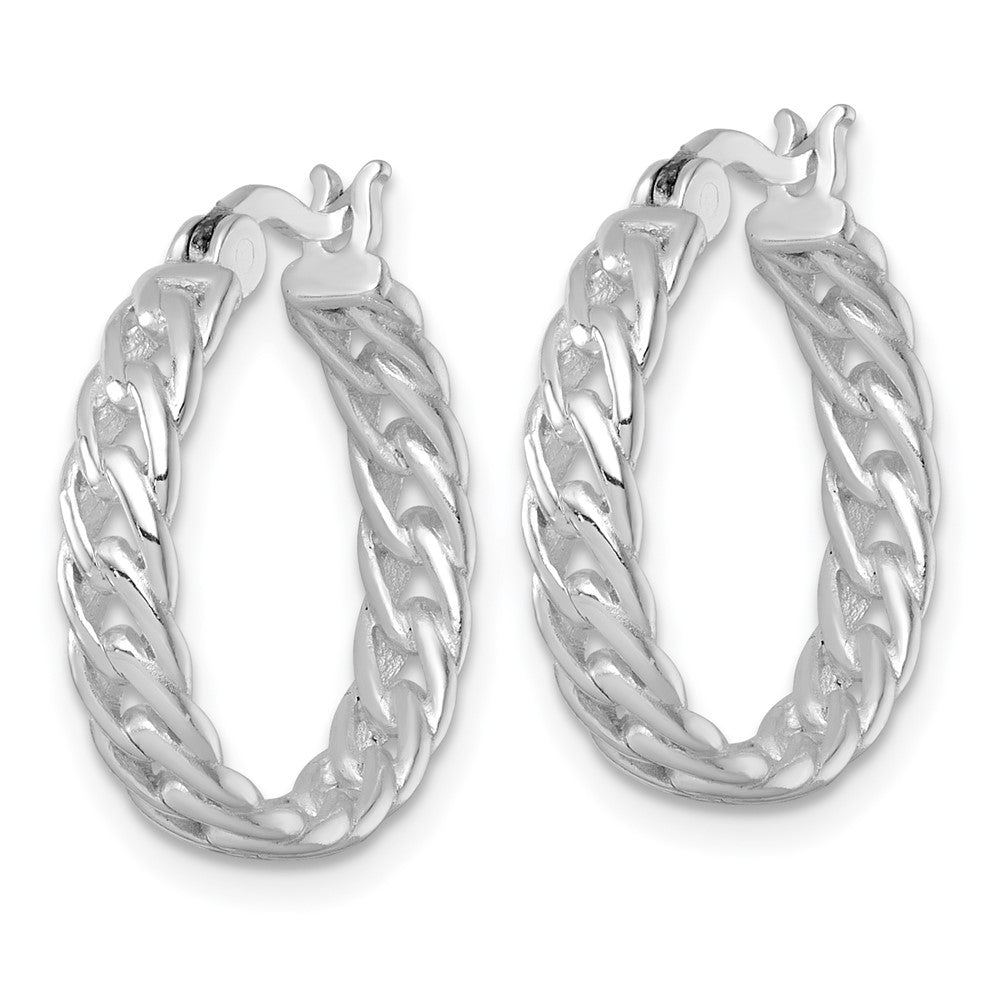 Sterling Silver RH-pltd Polish 4mm Curb Link Round Hoop Earrings - Product Photo