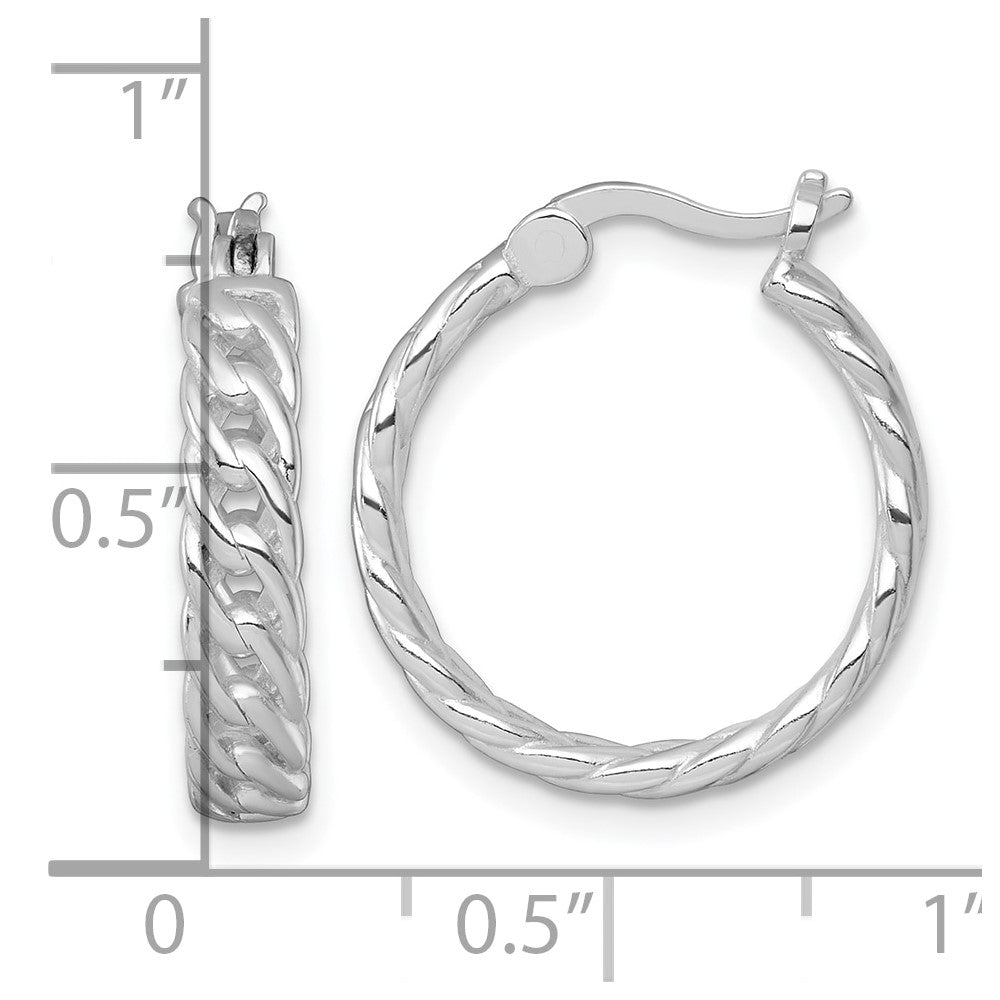 Sterling Silver RH-pltd Polish 4mm Curb Link Round Hoop Earrings - Product Photo