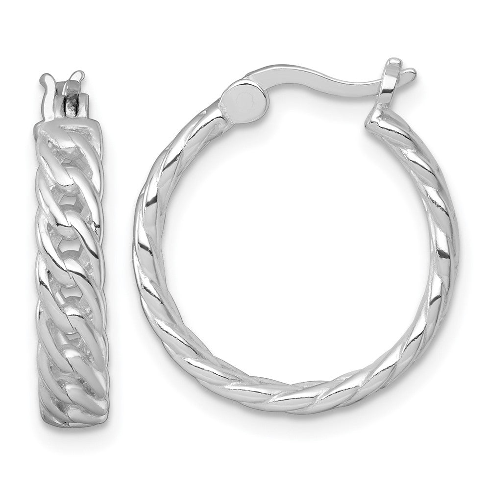 Sterling Silver RH-pltd Polish 4mm Curb Link Round Hoop Earrings