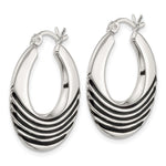 Sterling Silver Polished with Black Enamel Round Hoop Earrings - Product Photo