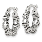 Sterling Silver Antiqued Textured Bamboo Round Hoop Earrings - Product Photo