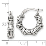 Sterling Silver Antiqued Textured Bamboo Round Hoop Earrings - Product Photo