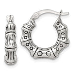 Sterling Silver Antiqued Textured Bamboo Round Hoop Earrings - Product Photo
