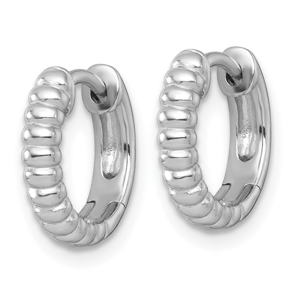 Sterling Silver RH-pltd Polished Grooved 3mm Round Hoop Earrings - Product Photo