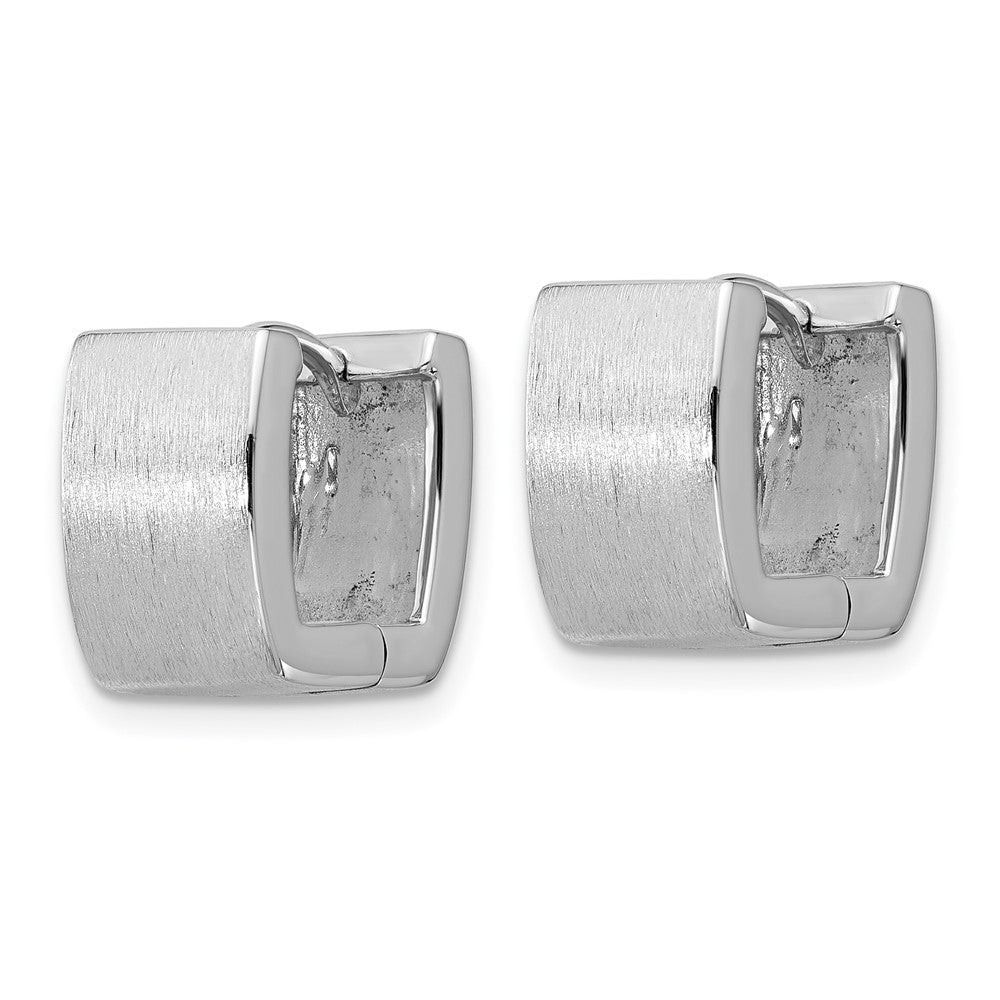 Sterling Silver Rhodium-plated Brushed Square Hinged Hoop Earrings - Product Photo