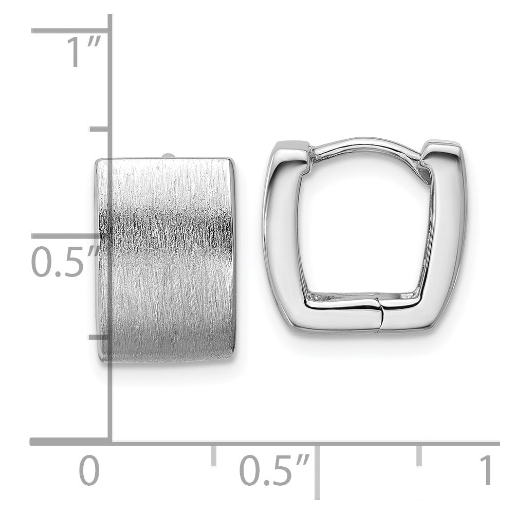 Sterling Silver Rhodium-plated Brushed Square Hinged Hoop Earrings - Product Photo