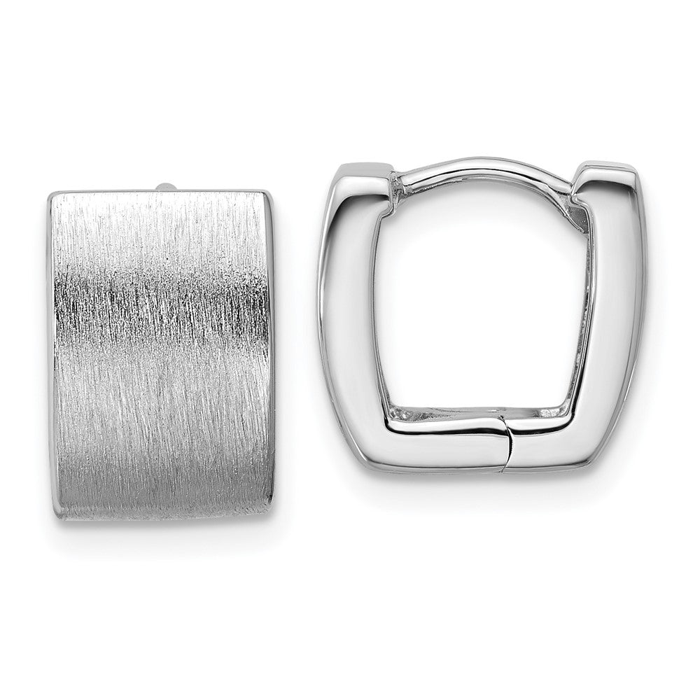 Sterling Silver Rhodium-plated Brushed Square Hinged Hoop Earrings - Product Photo