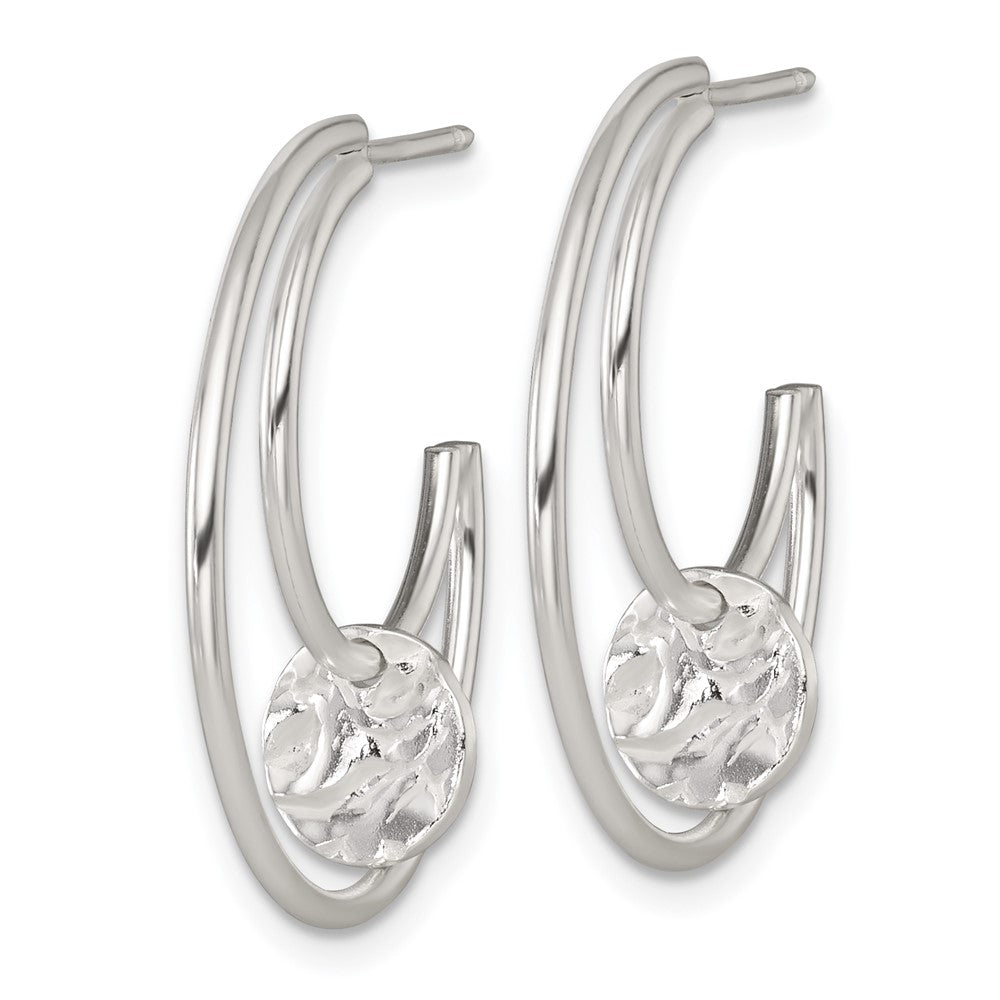 Sterling Silver Polished Textured Fancy Post C-Hoop Earrings - Product Photo