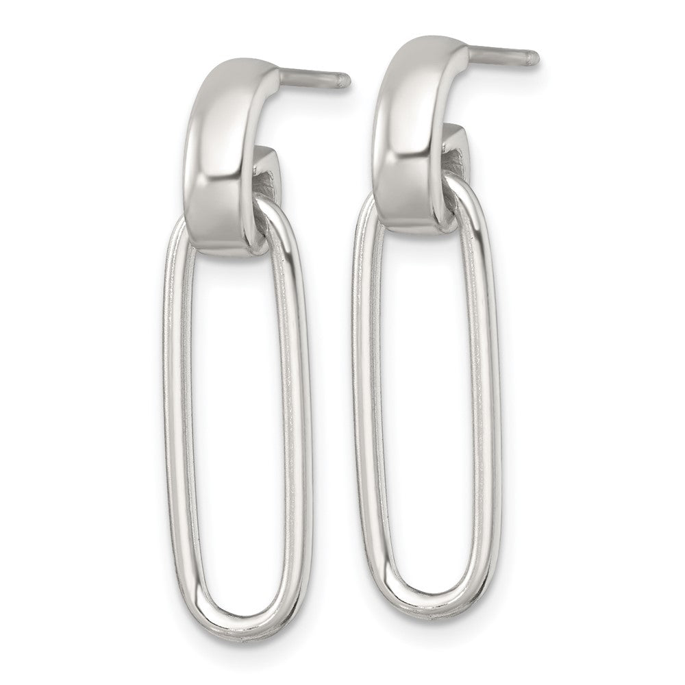 Sterling Silver Polished Elongated Oval Post Dangle Earrings - Product Photo
