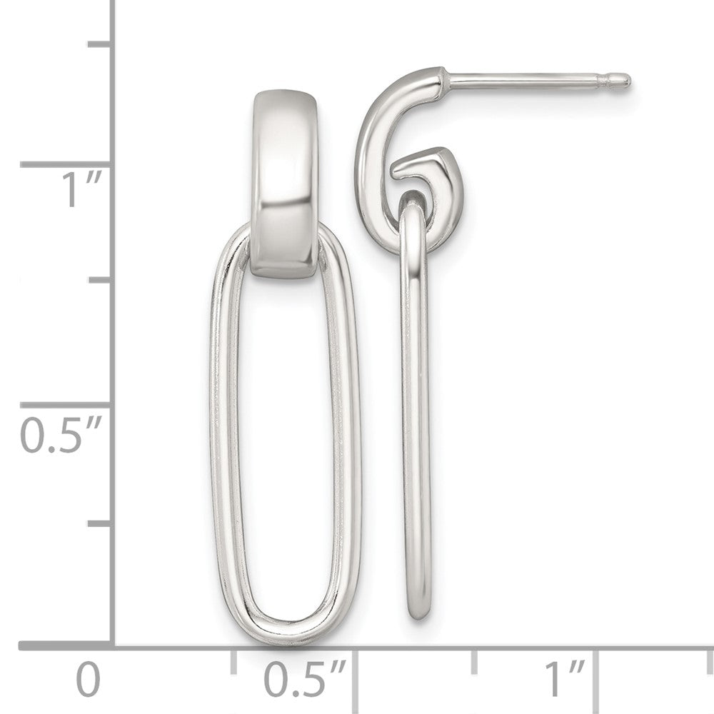 Sterling Silver Polished Elongated Oval Post Dangle Earrings - Product Photo