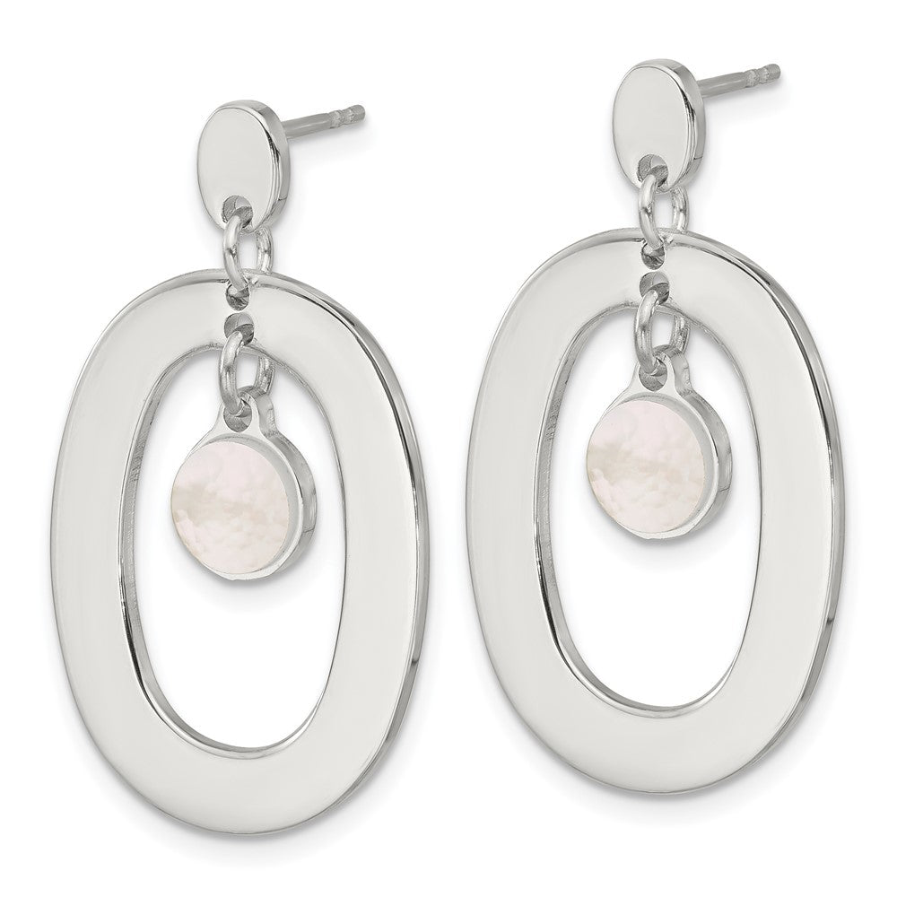Sterling Silver Oval Mother of Pearl Post Dangle Earrings - Product Photo